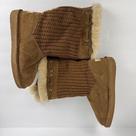 BearPaw Chestnut Brown Boots Sweater Calf Sheepskin Wool Lining Women's 7 EUC - Picture 5 of 12